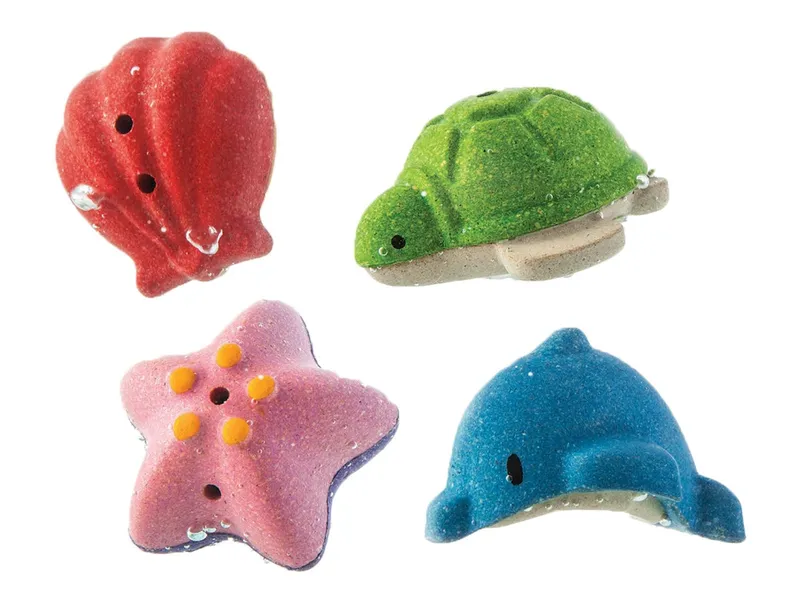 PlanToys PlanToys Badewannenspielzeug Set Meer aus recyceltem Kautschukholz 4er Set Maße 7,1 x 6,8 x 4,2 cm, Mehrfarbig, – Produktbild 2 von 2