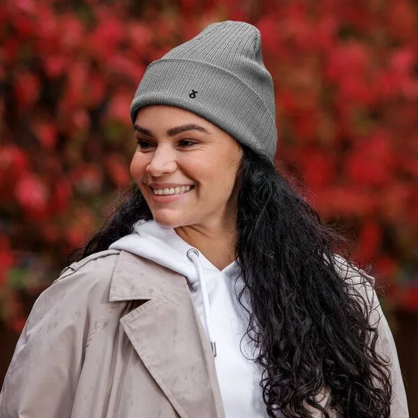 Rippenmütze aus Bio-Baumwolle Unisex - PepMelon schwarzes Logo, Grau, – Produktbild 3 von 4