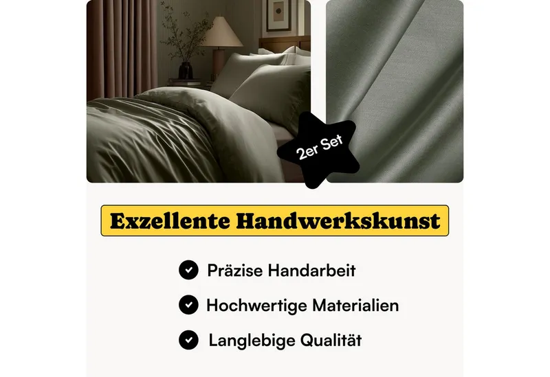 Seralino Kissenbezüge Mako Satin Kissenbezug (100% Bio Baumwolle) weich, hautfreundlich, (2 Stück), Fairtrade/ GOTS zertifizierte uni Kissenhülle mit Reißverschluss, Grün, – Produktbild 6 von 8