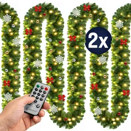 Casaria® Weihnachtsgirlande 5m 2er-Set geschmückt inkl Fernbedienung – Produktbild 1 von 1
