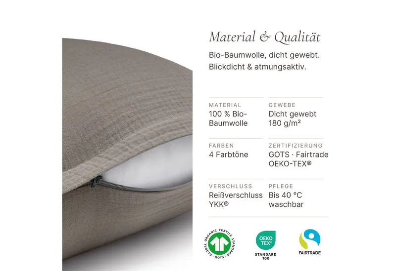 Seralino Bettwäsche aus Musselin (100% Bio Baumwolle) inkl. 80x80 Kissenbezug, blickdicht, besonders weich, bügelfrei, formstabil, verdeckter Reißverschluss, Grün, – Produktbild 5 von 5
