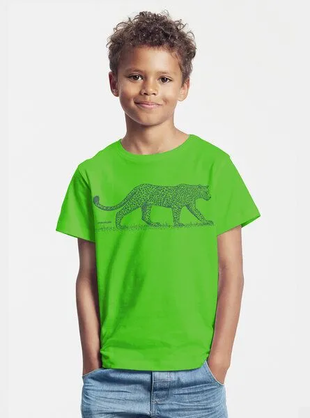 Peaces.bio - handbedruckte Biomode Peaces.bio - handbedruckte Biomode Bio-Kinder T-Shirt Leopard, Apfelgrün, – Produktbild 2 von 2