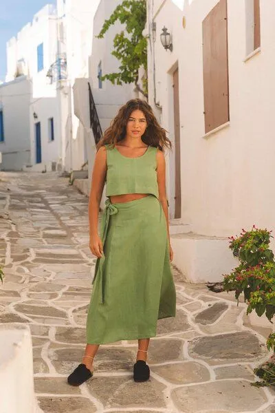AmourLinen AmourLinen Mini-Leinen-Crop-Top PIPPA, Matcha grün, – Produktbild 4 von 4