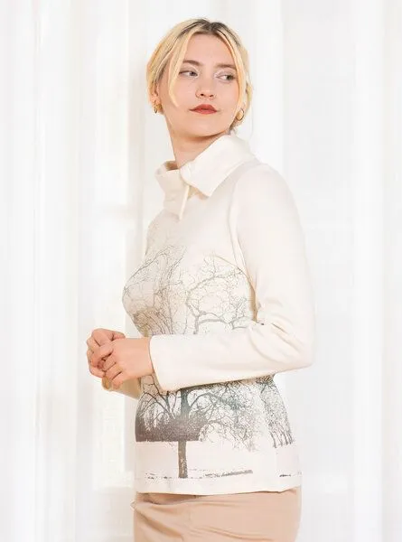 Peaces.bio - handbedruckte Biomode Peaces.bio - handbedruckte Biomode Kuschel-Pulli Zauberlandschaft in Creme, Creme, – Produktbild 3 von 3