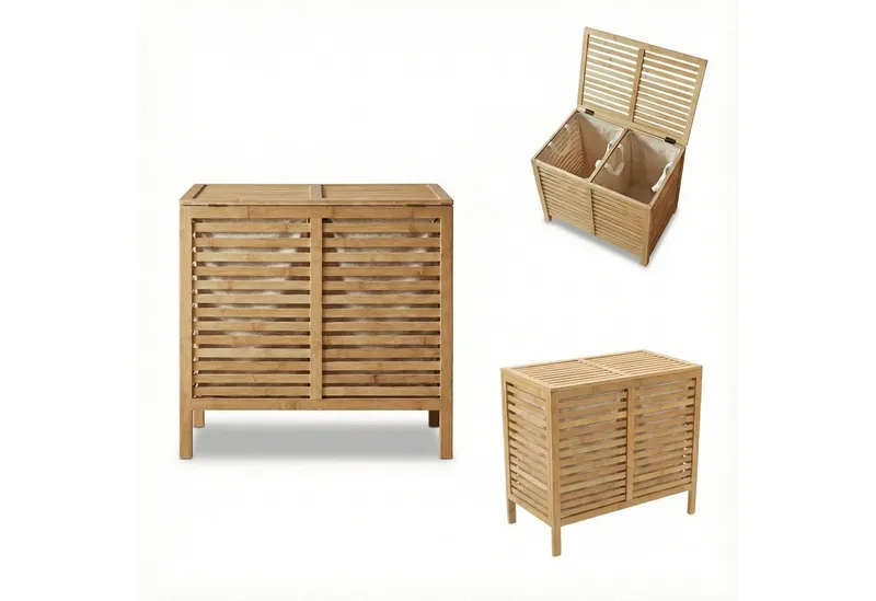 NUXIO Wäschekorb Wäschekorb aus Bambus MOA mit 2 Fächern, 90 l, Beige|braun, – Produktbild 4 von 5