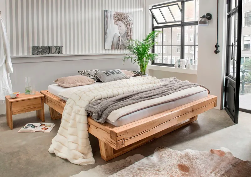 OTTO home Massivholzbett Ultima, hohe Belastbarkeit, Futonbett ohne Kopfteil (3-tlg), aus Eiche oder Fichte, FSC-zertifiziert, in vielen Breiten, Beige, – Produktbild 8 von 8