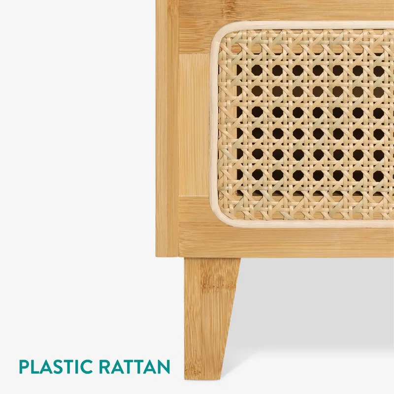 Navaris Nachttisch Navaris Bambus-Nachttisch mit Schublade, Ablage und Glasplatte Braun, Beige, – Produktbild 4 von 5