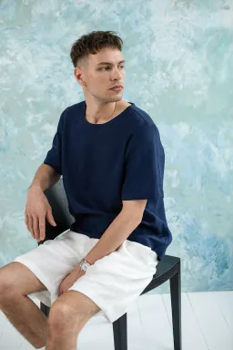 Amber Linen Amber Linen Herren vegan T-Shirt Panama Marineblau – Produktbild 1 von 1