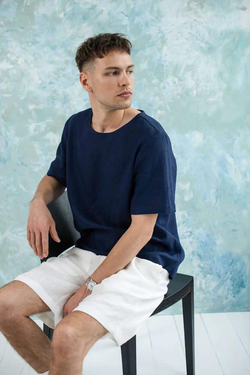 Amber Linen Amber Linen Herren vegan T-Shirt Panama Marineblau, Extra dunkelblau, – Produktbild 1 von 2