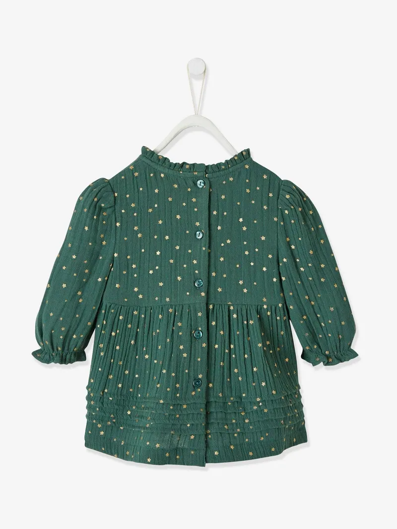 Vertbaudet Vertbaudet Baby Kleid mit Sternen, Dunkelgrün bedruckt, – Produktbild 3 von 4
