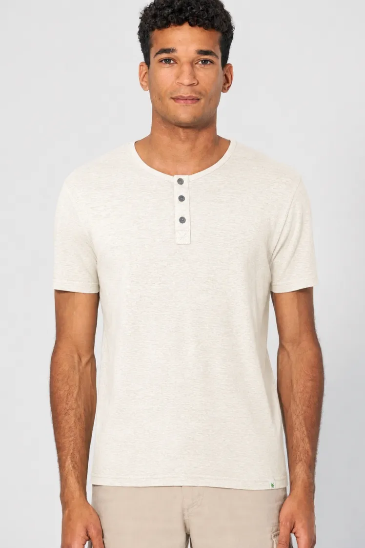 HempAge Hempage Herren vegan Einfarbiges Henley T-Shirt Cremefarben, Weiß, – Produktbild 2 von 2