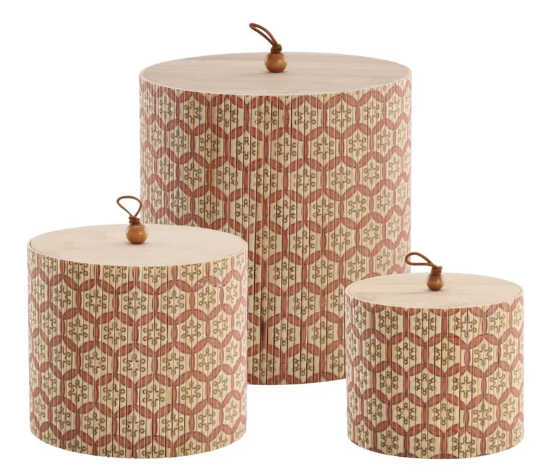 Chic Antique Holzkiste Chic Antique 3er Schachtel Set Box Kiste Rund mit Deckel Bambus, Rosa, – Produktbild 1 von 4