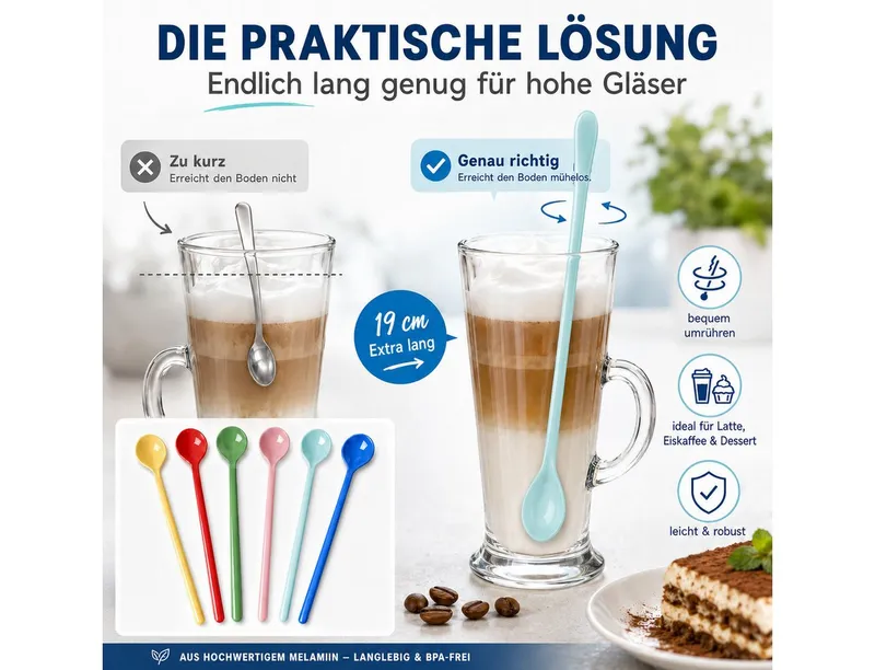 RICE RICE Dessertlöffel Latte Löffel Set 6er bunt lang für Kaffee & Dessert (6 Stück), Bunt, – Produktbild 5 von 5