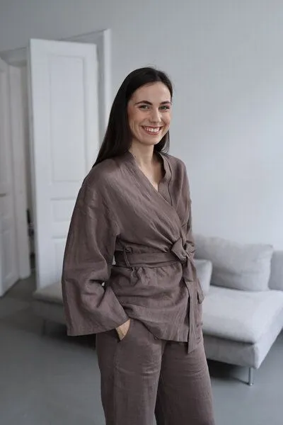 gust. gust. Kimono aus Leinen - Linen Kimono - 100% Bio-Leinen, Cocoa (braun), – Produktbild 2 von 4