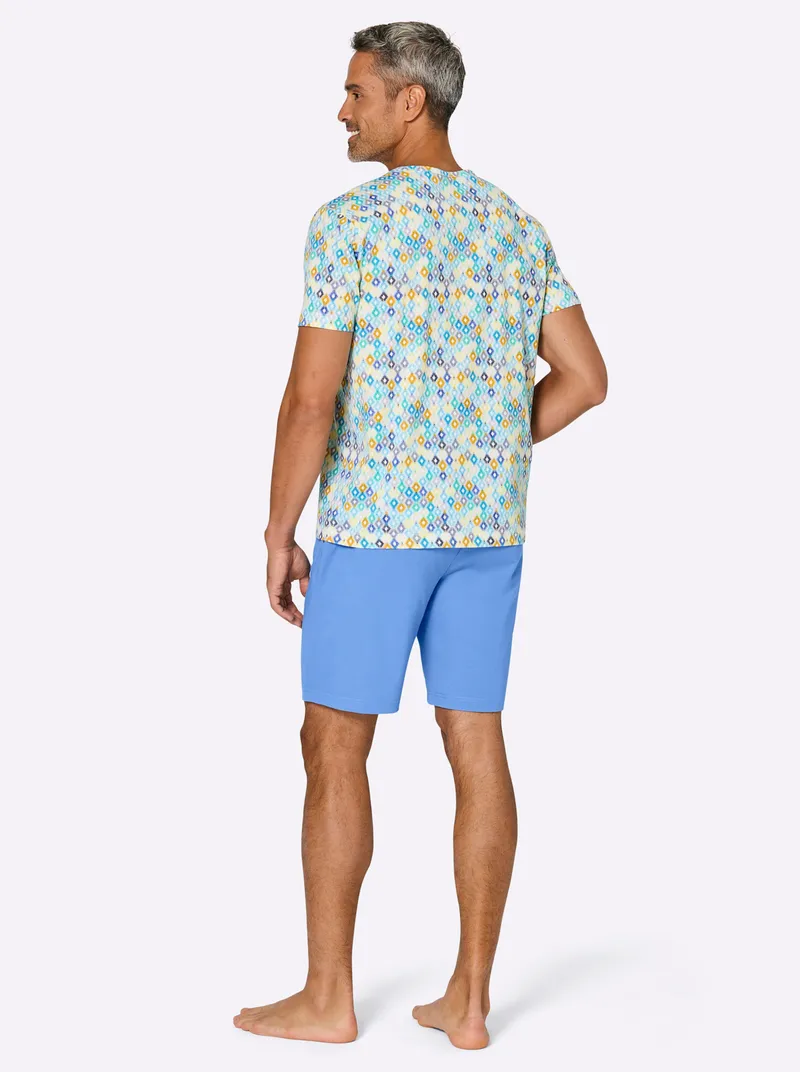 wäschepur men Shorty mittelblau-türkis-bedruckt, Mittelblau-türkis-bedruckt, – Produktbild 2 von 2