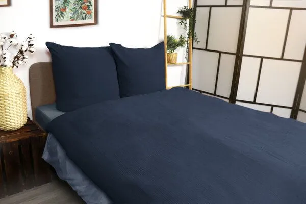 jilda-tex jilda-tex Musselin-Bettwäsche Medina 100% Bio-Baumwolle Made in Green in naturfarben, Dunkelblau, – Produktbild 4 von 4