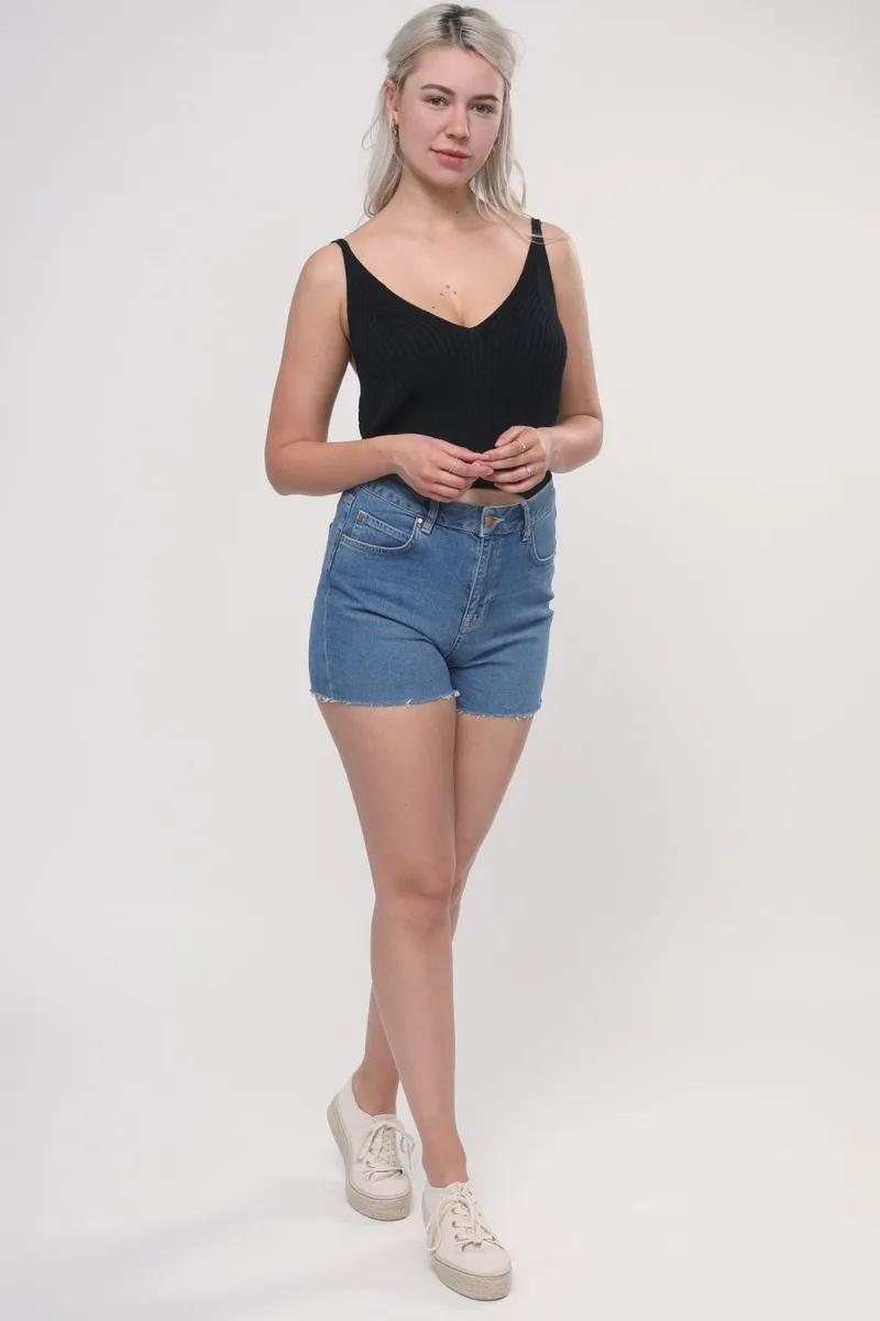 Lovjoi LOVJOI Damen vegan Denim Jeans Shorts Frittilary Blau, Dunkelblau, – Produktbild 2 von 2