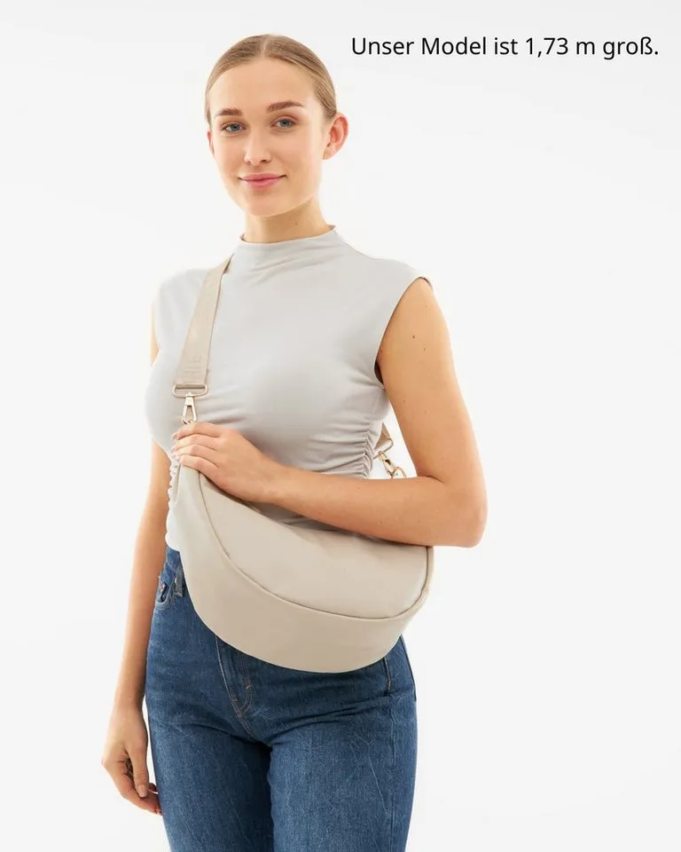 Expatrié Umhängetasche Lea Medium Half Moon Bag Schultertasche, Elegante Crossbody Bag in Halbmond Form, Wasserabweisend, Beige, – Produktbild 2 von 5