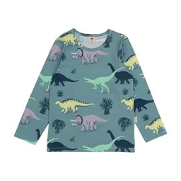 Walkiddy Walkiddy Kinder Langarmshirt GOTS zertifiziert – Bio-Baumwolle, Blaugrün mit Dinosauriermotiv, weich & bequem – Produktbild 1 von 1