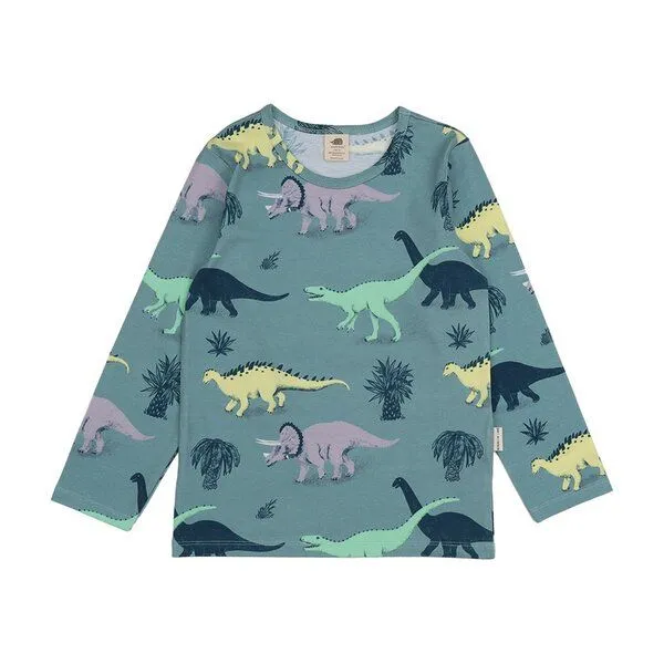 Walkiddy Walkiddy Kinder Langarmshirt GOTS zertifiziert – Bio-Baumwolle, Blaugrün mit Dinosauriermotiv, weich & bequem, Blau, – Produktbild 1 von 2