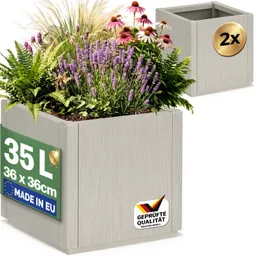 Casaria® Blumentopf Ethica 2er-Set Kreideweiß Kunststoff 36x36x35cm – Produktbild 1 von 1