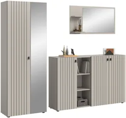 xonox.home Garderoben-Set, (3-tlg. Garderobenschrank, Schuhkommode & Garderobenspiegel), in Kaschmir Nachbildung B/H/T ca.: 235/192/37 cm – Produktbild 1 von 1