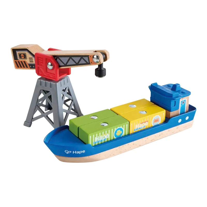 Hape Hape Frachtschiff und Hafenkran, Mehrfarbig, – Produktbild 1 von 1