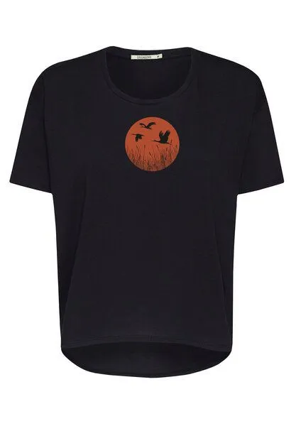 GreenBomb GREENBOMB Nature Stork Sun Feel - Lässiges T-Shirt aus Bio-Baumwoll Mix / hochwertiger Print / GOTS / Fair & Vegan, Schwarz (schwarz), – Produktbild 1 von 4