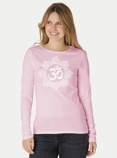Peaces.bio - handbedruckte Biomode Peaces.bio - handbedruckte Biomode Bio-Damen-Langarmshirt classic OHM, Rosa, – Produktbild 1 von 3