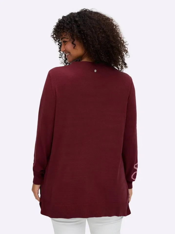 sheego sheego Strickpullover Pullover Langarm Intarsien, Rot, – Produktbild 2 von 4