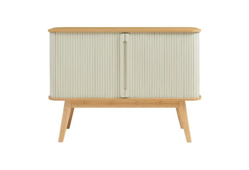 en.casa Kommode, »Tysvær« mit 2 Schiebetüren 110 x 40 x 80 cm Bambus/Cremeweiß, Beige, – Produktbild 4 von 4
