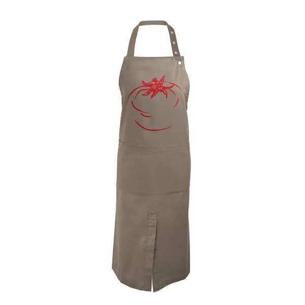 HANDGEDRUCKT HANDGEDRUCKT "Tomate" Schürze lang mit Schlitz aus zertifizierter Bio Baumwolle, Clay, – Produktbild 1 von 3