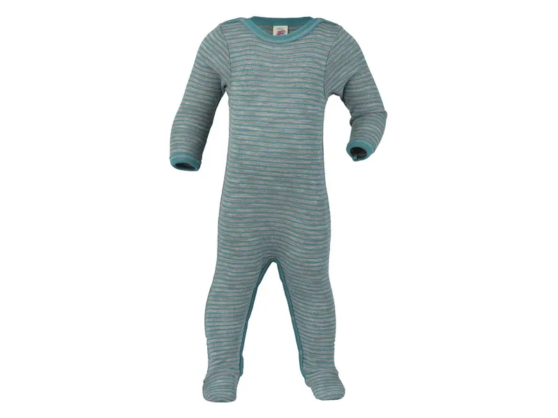 Engel natur Engel Natur Baby Schlafanzug Overall Wolle Seide eisvogel-hellgrau-geringelt Gr.62/68, Türkis, grau, – Produktbild 1 von 2