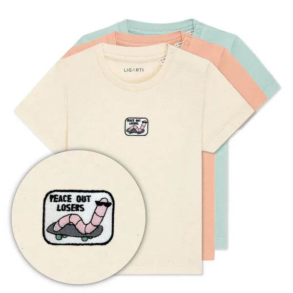 LIGARTI LIGARTI Babyshirt - Ollie die Skater-Wurm, Sand, – Produktbild 3 von 3