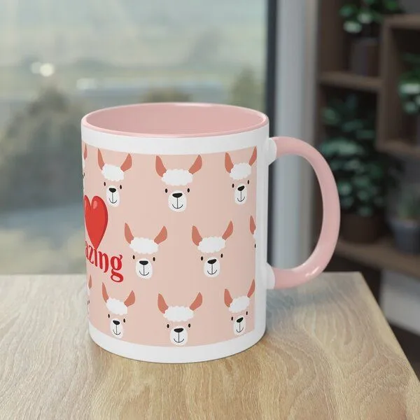PepMelon Lama Tasse mit Farbe innen, Be Llamazing, lustige Lama Weihnachtstasse, Rosa, – Produktbild 3 von 3