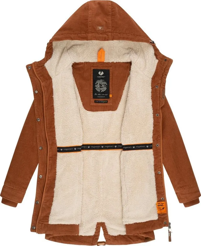 ragwear ragwear Winterjacke Canny Corduroy stylischer Damen Cordmantel mit Kapuze, Braun, – Produktbild 1 von 4