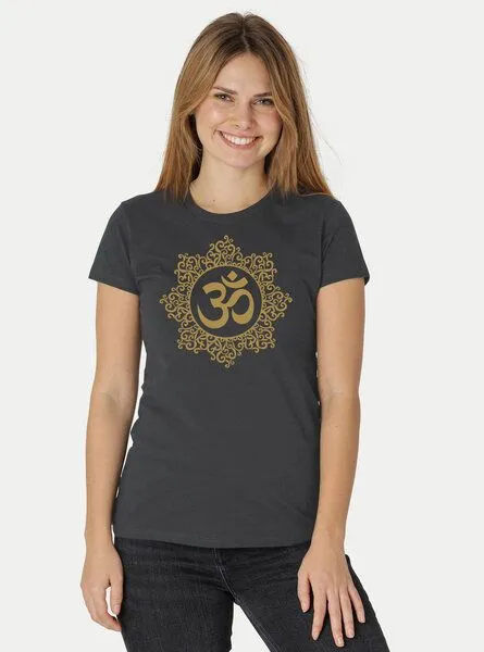 Peaces.bio - handbedruckte Biomode Peaces.bio - handbedruckte Biomode Bio-Damen-T-Shirt "Classic Om", Graphitgrau, – Produktbild 2 von 2