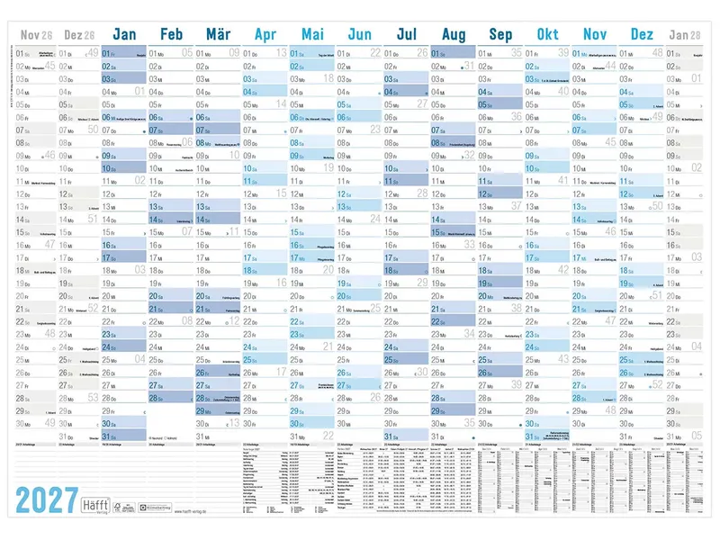 Häfft Häfft Wandkalender 2027, DIN A1+, 89 x 63 cm, Blau, – Produktbild 1 von 1