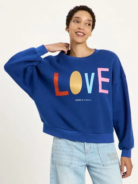 LANIUS LANIUS Statementsweatshirt (GOTS) aus Bio-Baumwolle, Blue moon, – Produktbild 1 von 4