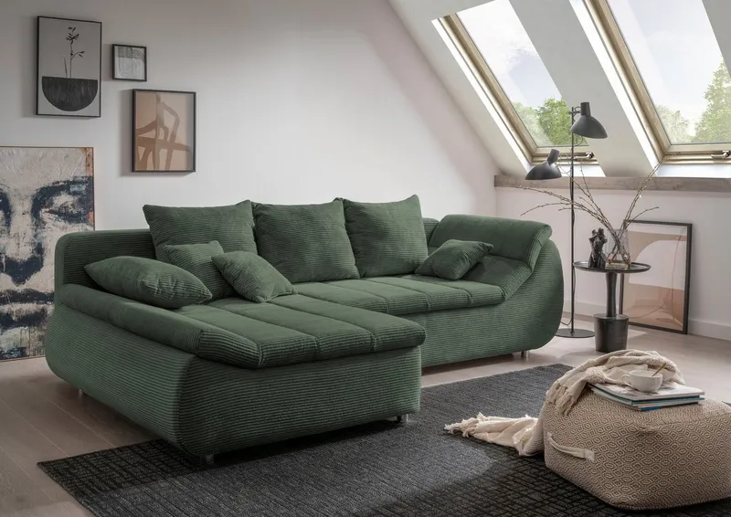 Home affaire Ecksofa Imola, bequem, aktuelle Steppung im Sitz, L-Form, Breite 270cm, wahlweise mit Bettfunktion, Grün, – Produktbild 3 von 5