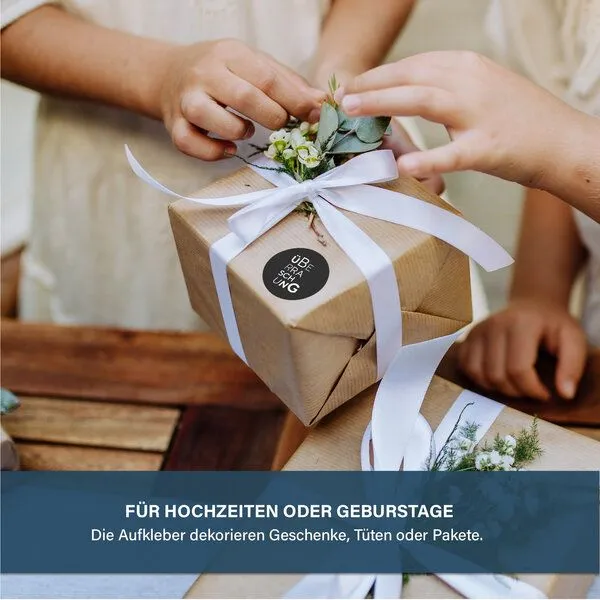 Fines Papeterie Fines Papeterie 50 schwarze Sticker Überraschung Geschenkaufkleber 4cm rund Naturpapier – Produktbild 3 von 4