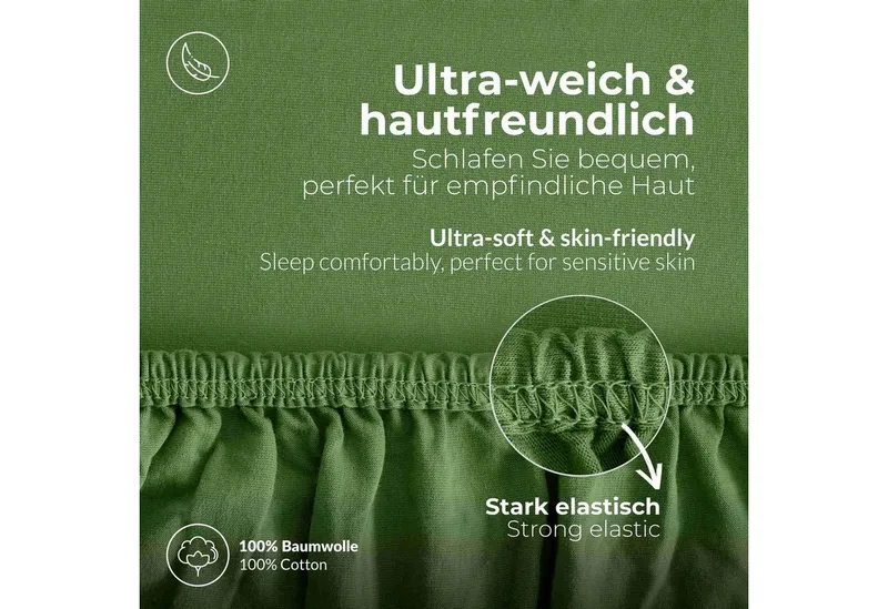 etérea Himmlische Qualität Spannbettlaken etérea Comfort Jersey Spannbettlaken, Jersey, Gummizug: rundum, (1 Stück), Grün, – Produktbild 8 von 8