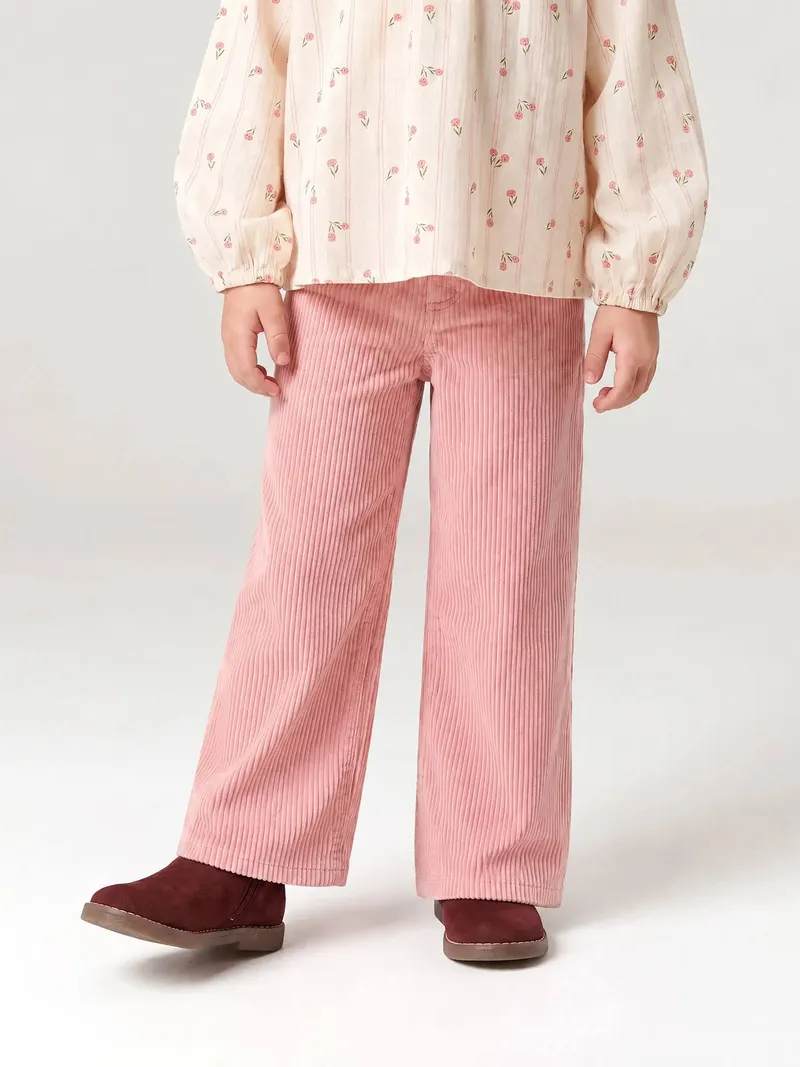 Vertbaudet Weite Cord-Thermohose Mädchen, Pudrig rosa, – Produktbild 1 von 4