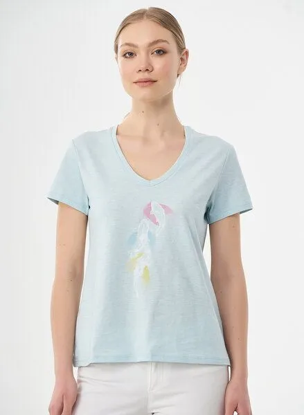 ORGANICATION ORGANICATION T-Shirt aus Bio-Baumwolle mit Fisch-Print, Light blue, – Produktbild 1 von 4