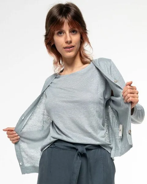 Alma & Lovis Alma & Lovis Eleganter Cardigan aus 100% Leinen-Jersey | Leinen Jersey Jacket, Silver blue (hellblau), – Produktbild 4 von 4