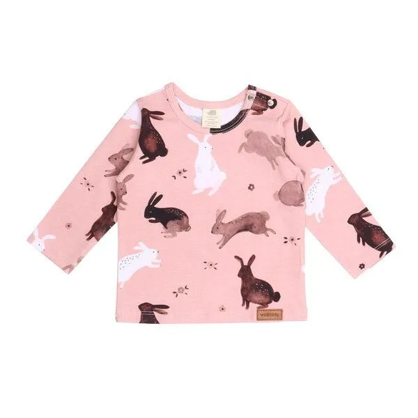 Walkiddy Langarmshirt Rosa Hasen-Allover Bio-Baumwolle GOTS – Walkiddy – Produktbild 1 von 3