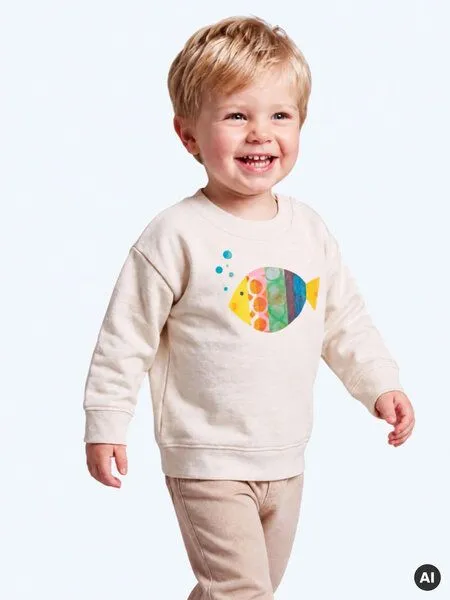 MelaDi Meladi Kinder Baby - Sweater aus Biobaumwolle - Fisch auf Natural Raw, Weiß, – Produktbild 6 von 7