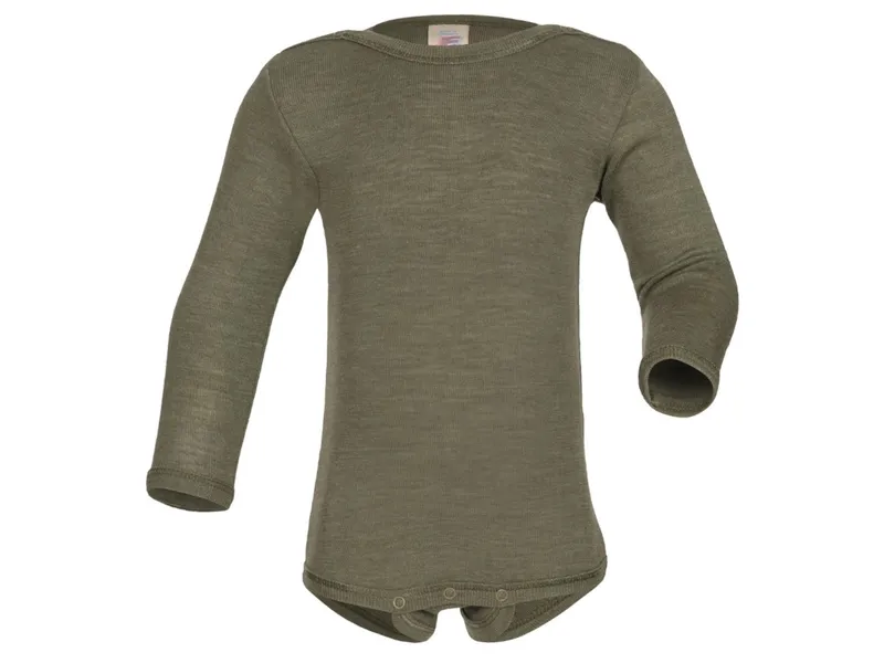 Engel natur Engel Natur Baby Body Langarm Wolle Seide olive Gr. 98/104, Grün, – Produktbild 1 von 2