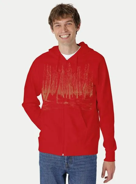 Peaces.bio - handbedruckte Biomode Peaces.bio - handbedruckte Biomode Herren Zip-Hoodie Woodland, Rot, – Produktbild 2 von 2