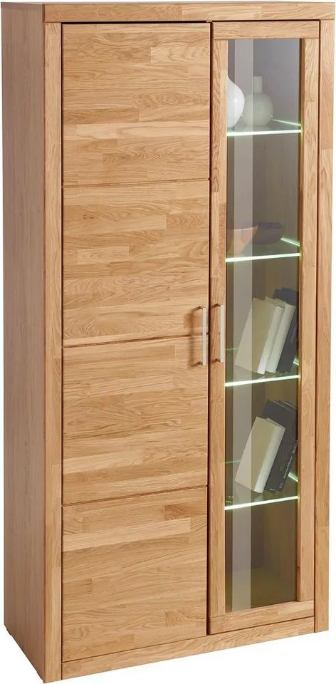 OTTO home Vitrine LOGO B/T/H: 90/42/190cm,10Fächer, 1 Holztür, 1 Glastür, viel Stauraum Fronten aus Massivholz, Korpus aus farblich abgestimmter Melamin, Braun, – Produktbild 3 von 7